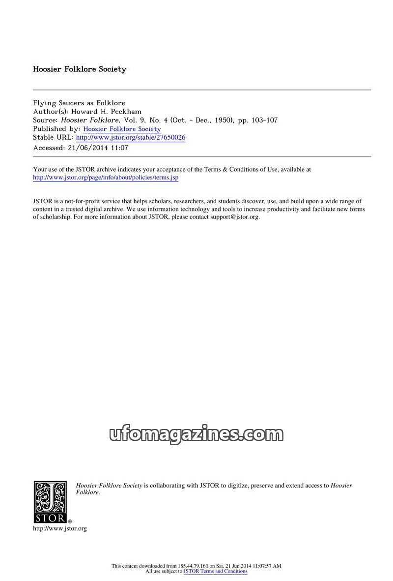 Cover of Hoosier Folklore Society issue Vol. 9, No. 4: Hoosier Folklore