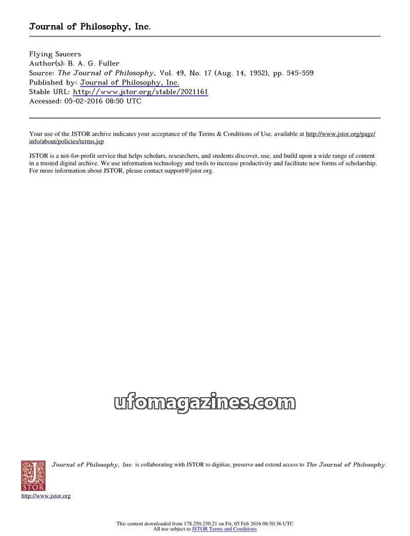 Cover of Scientific Journal Articles issue No. 17: The Journal of Philosophy