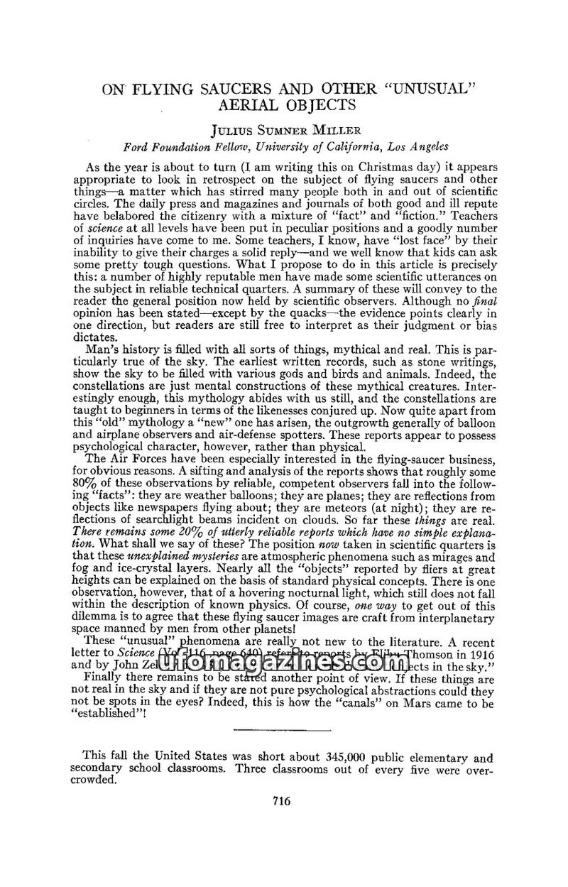 Cover of Scientific Journal Articles issue 716: ON FLYING SAUCERS AND OTHER “UNUSUAL” AERIAL OBJECTS