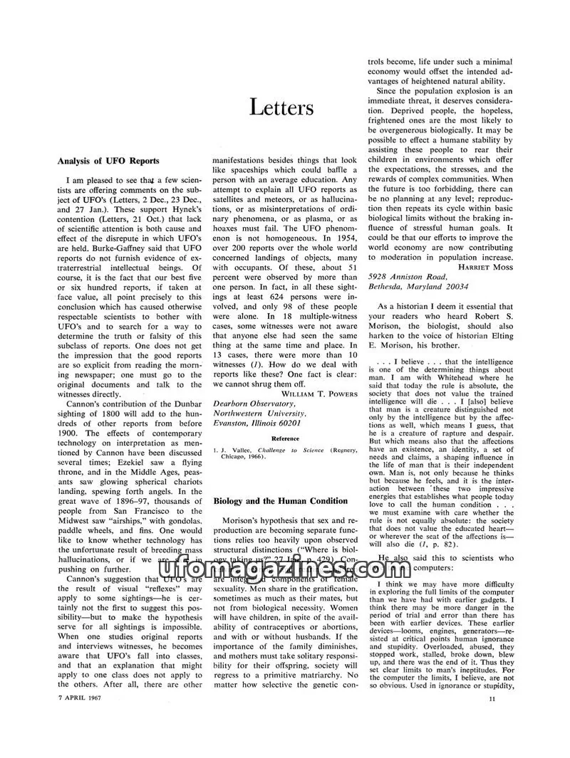 Cover of Scientific Journal Articles issue 7 APRIL 1967: Letters