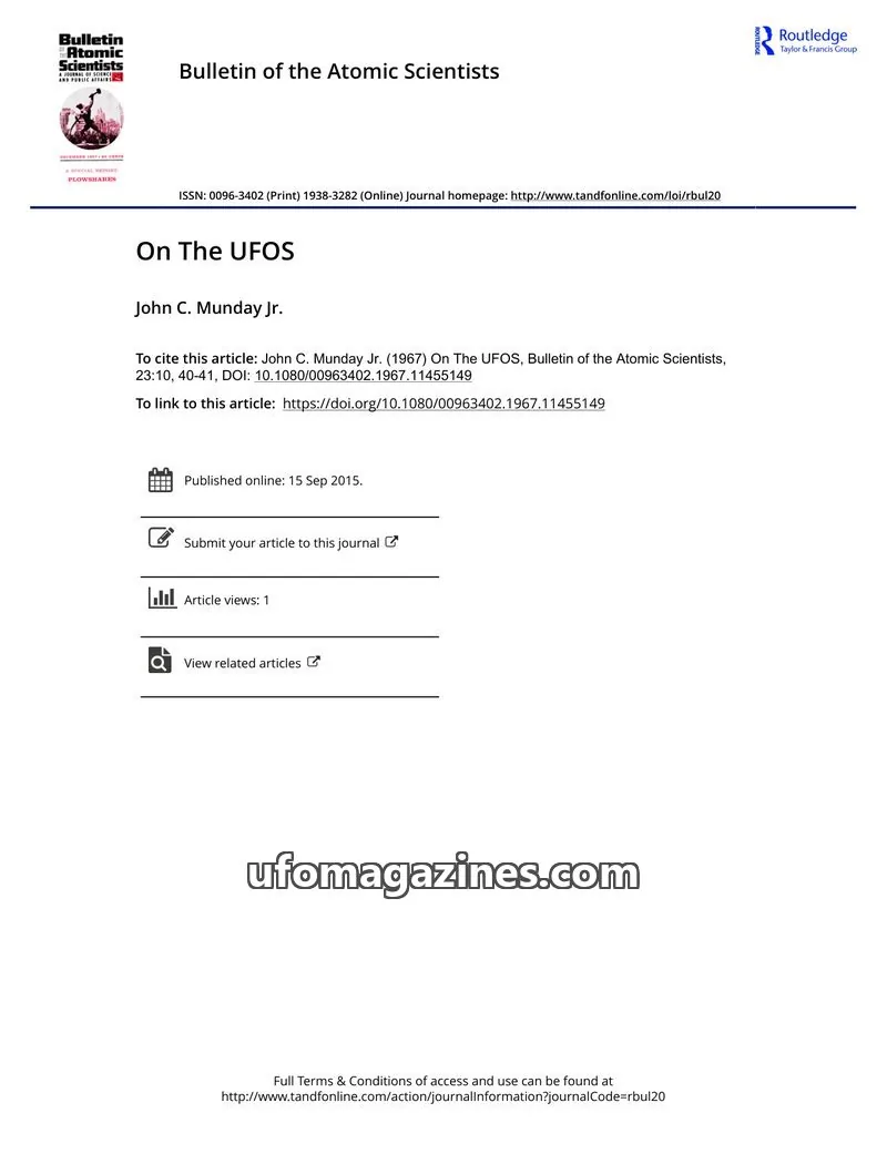 Cover of Routledge Taylor & Francis Group issue 23:10: Bulletin of the Atomic Scientists