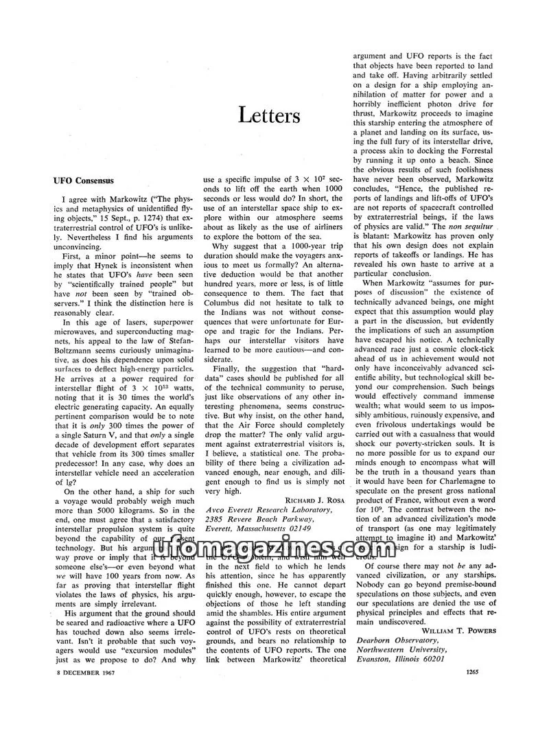 Cover of American Association for the Advancement of Science issue 8 December 1967: Letters