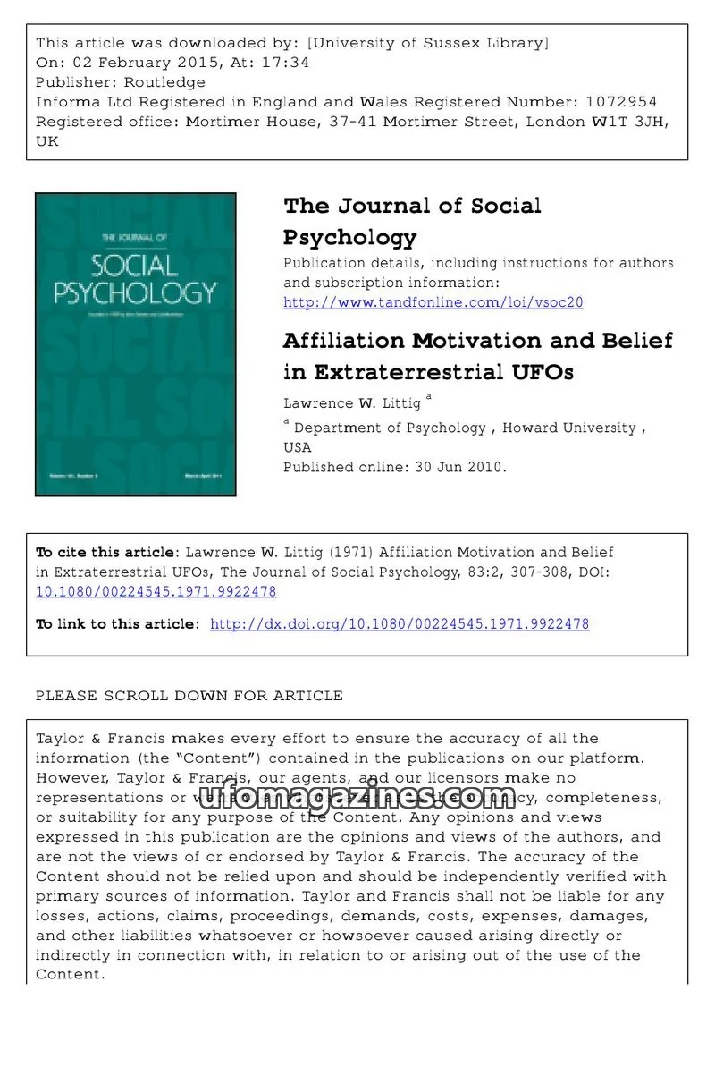Cover of Scientific Journal Articles issue 83:2: The Journal of Social Psychology