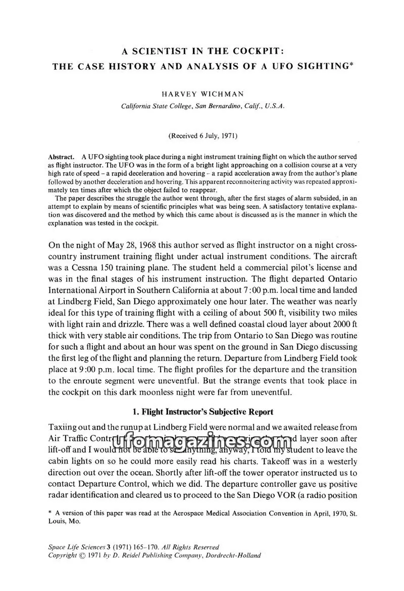 Cover of D. Reidel Publishing Company issue 3: A SCIENTIST IN THE COCKPIT: THE CASE HISTORY AND ANALYSIS OF A UFO SIGHTING