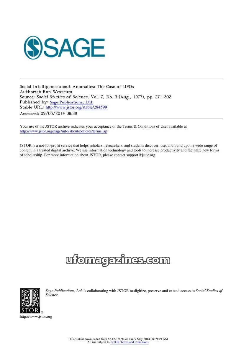 Cover of Sage Publications, Ltd. issue 3: Social Studies of Science