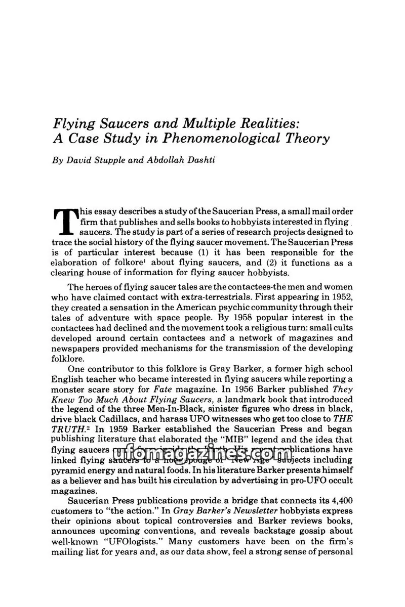 Cover of Scientific Journal Articles issue 480-488: Flying Saucers and Multiple Realities: A Case Study in Phenomenological Theory