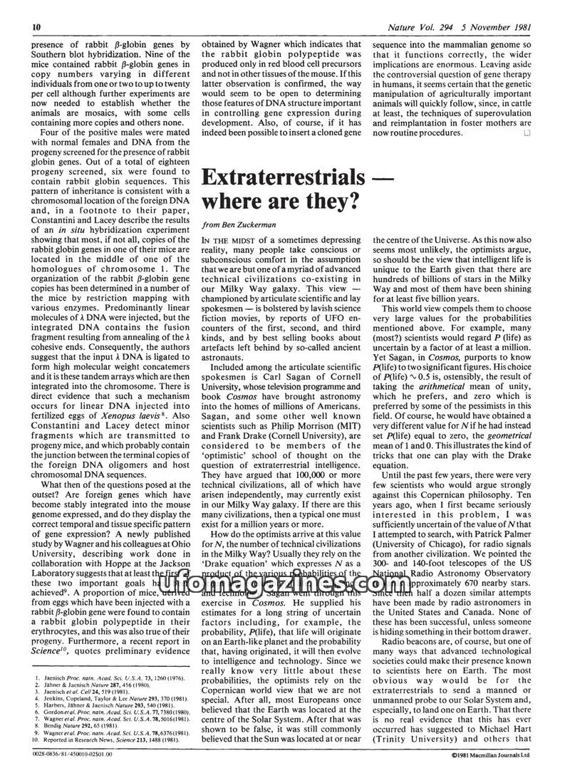 Cover of Scientific Journal Articles issue Vol. 294 No. 5841: Nature