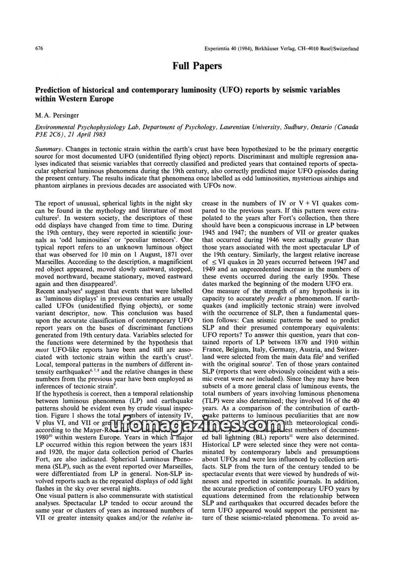 Cover of Scientific Journal Articles issue 40: Experientia