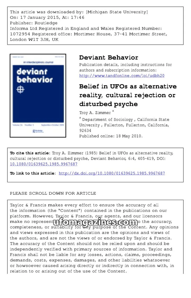 Cover of Scientific Journal Articles issue 6:4: Deviant Behavior