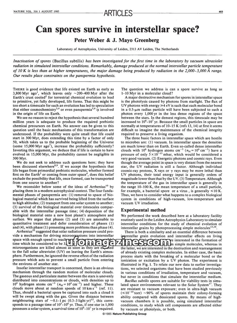 Cover of Nature Publishing Group issue 316: NATURE