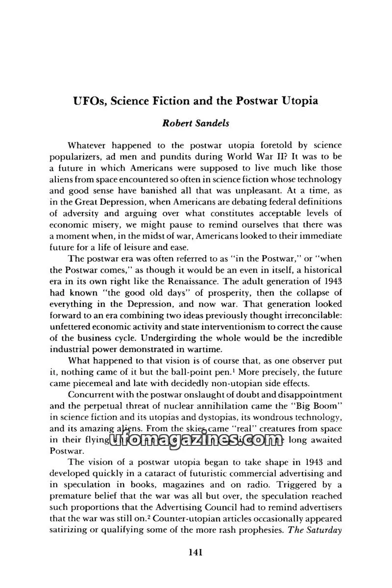 Cover of Scientific Journal Articles issue 141-150: UFOs, Science Fiction and the Postwar Utopia
