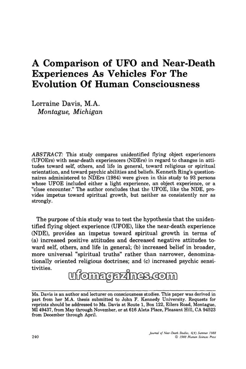 Cover of Human Sciences Press issue 4: A Comparison of UFO and Near-Death Experiences As Vehicles For The Evolution Of Human Consciousness