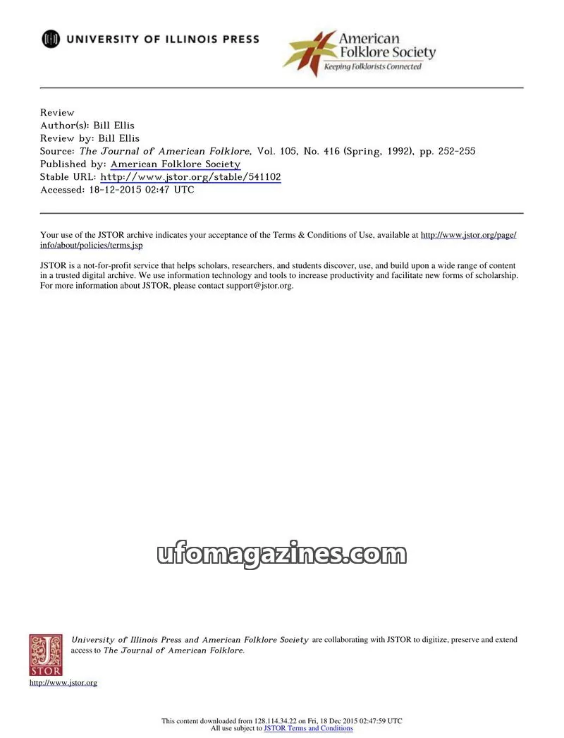 Cover of American Folklore Society issue 416: Journal of American Folklore