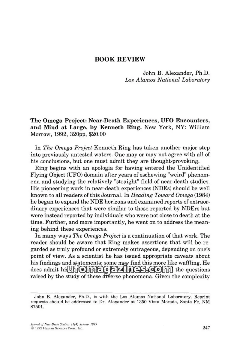 Cover of Human Sciences Press, Inc. issue 11(4): Journal of Near-Death Studies