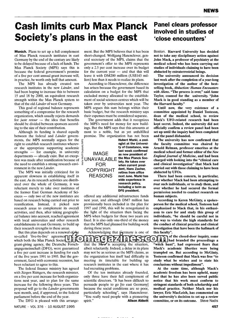 Cover of Nature Publishing Group issue 376: NATURE