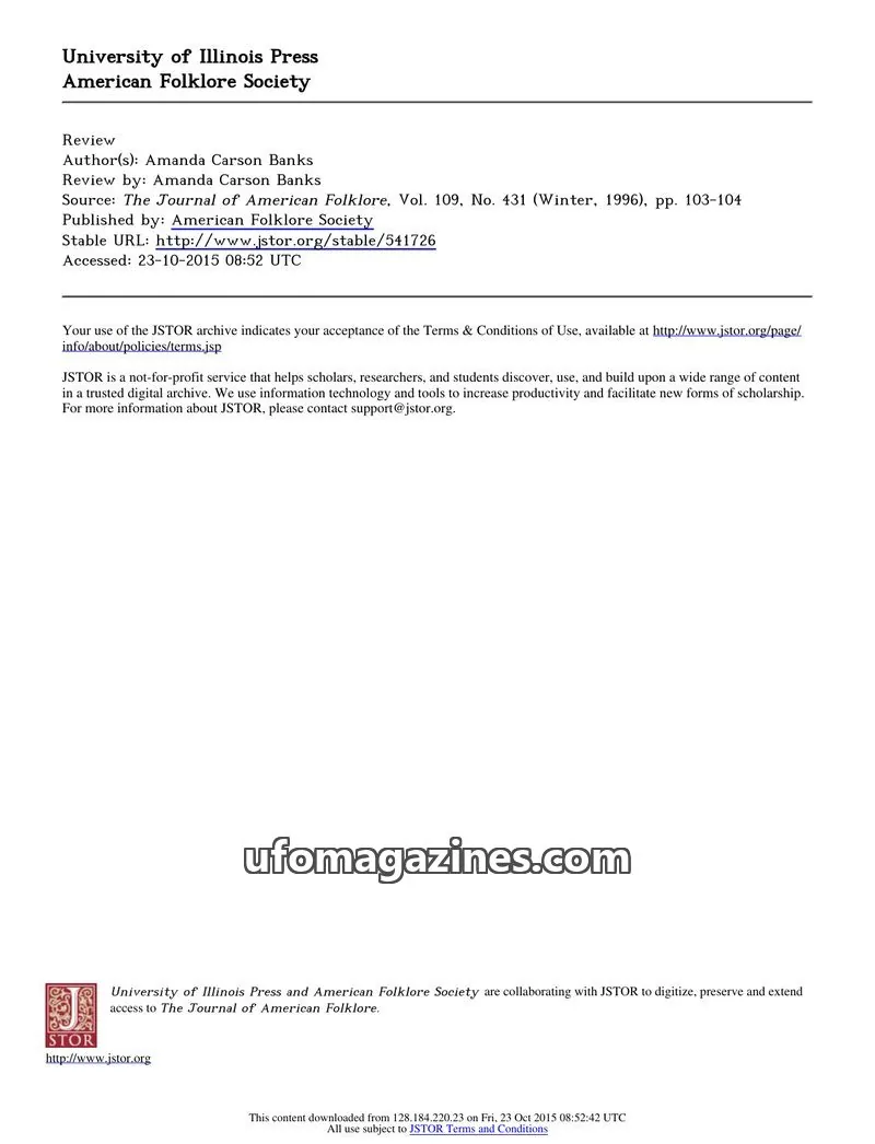 Cover of American Folklore Society issue 431: The Journal of American Folklore