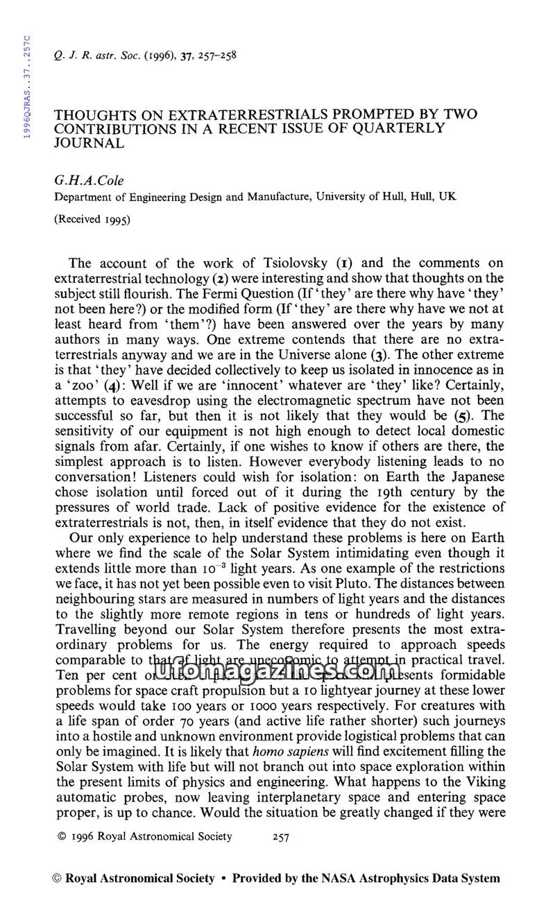 Cover of Royal Astronomical Society issue 37: Q. J. R. astr. Soc.