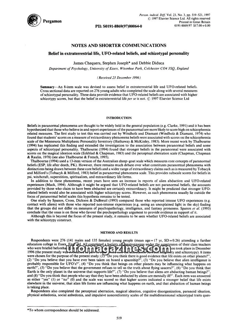 Cover of Scientific Journal Articles issue 3: Person. individ. Diff.