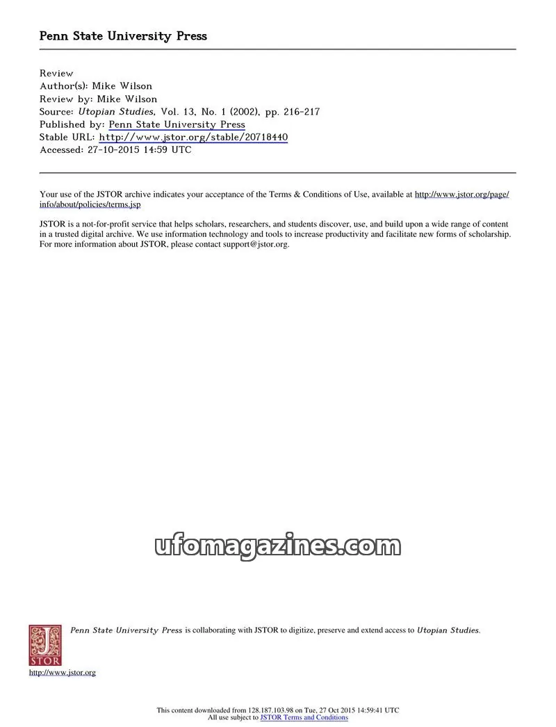 Cover of Penn State University Press issue 1: Utopian Studies