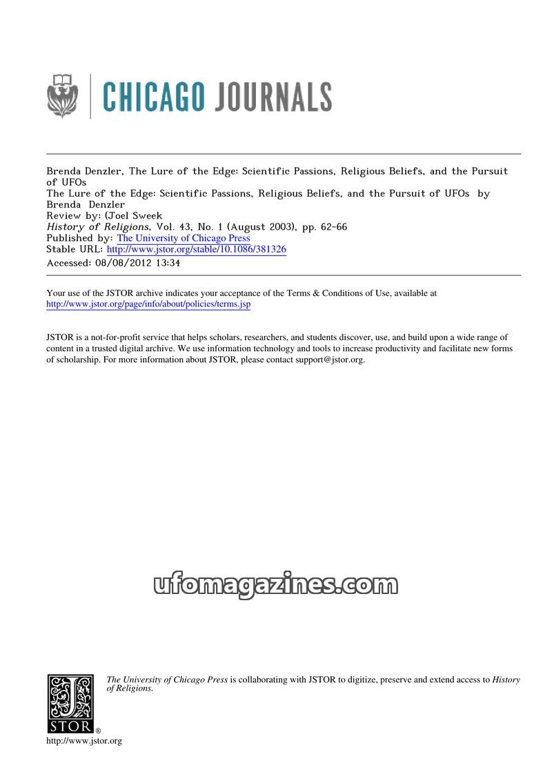 Cover of 2003 08 00 History of Religions - Vol 43 No 1 - Joel Sweek