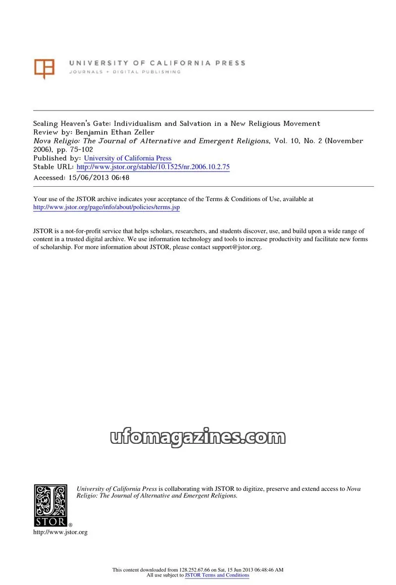 Cover of University of California Press issue Vol. 10, No. 2: Nova Religio: The Journal of Alternative and Emergent Religions