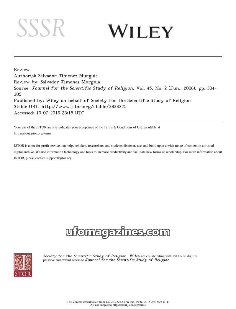 Cover of 2006 06 00 Journal for the Scientific Study of Religion - Vol 45 No 2 - Murguia