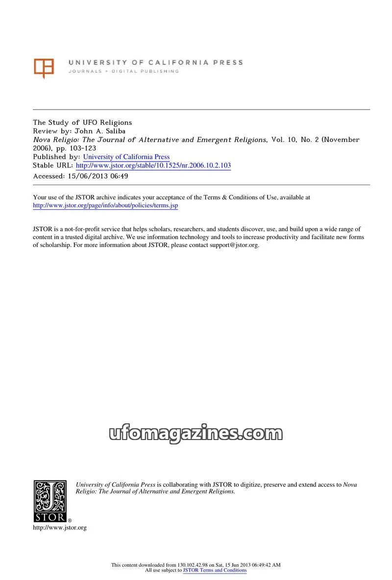 Cover of University of California Press issue Vol. 10, No. 2: Nova Religio: The Journal of Alternative and Emergent Religions