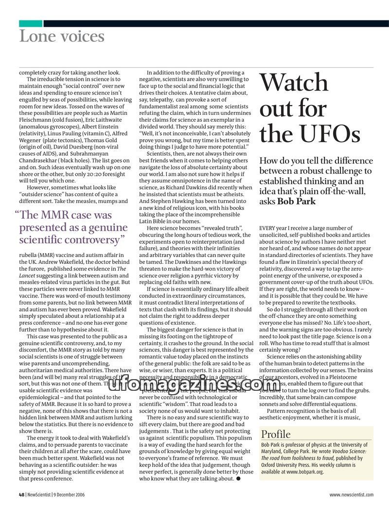 Cover of 2006 12 00 New Scientist - Vol 192 No 2581 - Bob Park