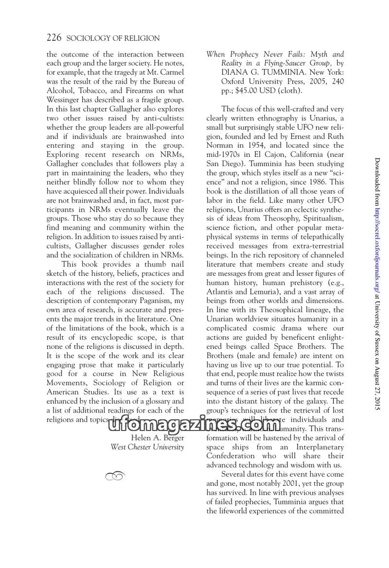 Cover of Oxford University Press issue 226: SOCIOLOGY OF RELIGION