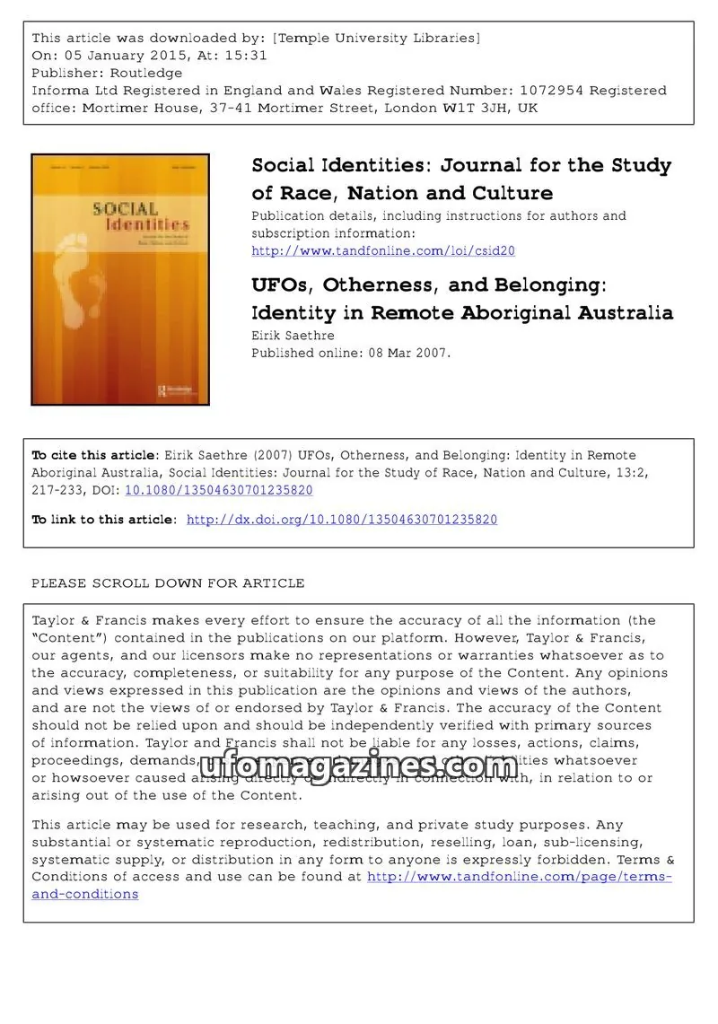 Cover of Scientific Journal Articles issue 2: Social Identities: Journal for the Study of Race, Nation and Culture