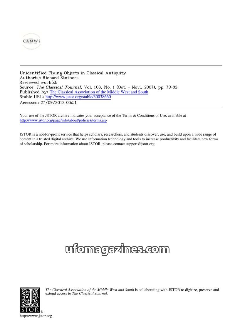 Cover of 2007 10 00 Classical Journal - Vol 103 No 1 - Richard Stothers