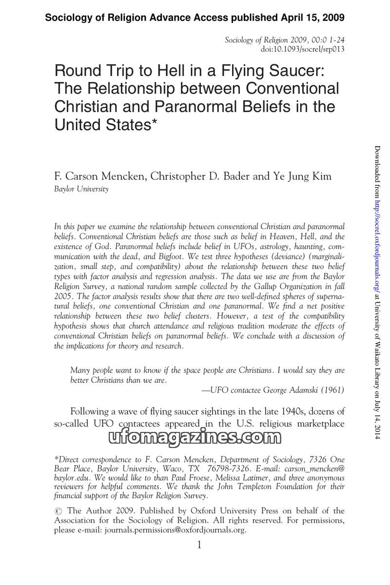 Cover of 2009 00 00 Sociology of Religion - Vol 70 No 1 - Mencken