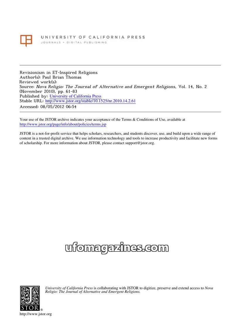 Cover of 2010 11 00 Nova Religio - Revisionism in ET-inspired religions - Thomas
