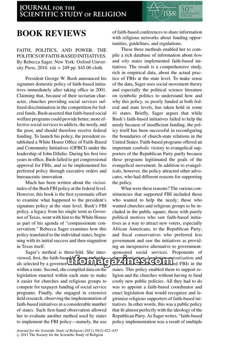 Cover of 2011 00 00 Journal for the Scientific Study of Religion - Vol 50 No 2 - McKinnon