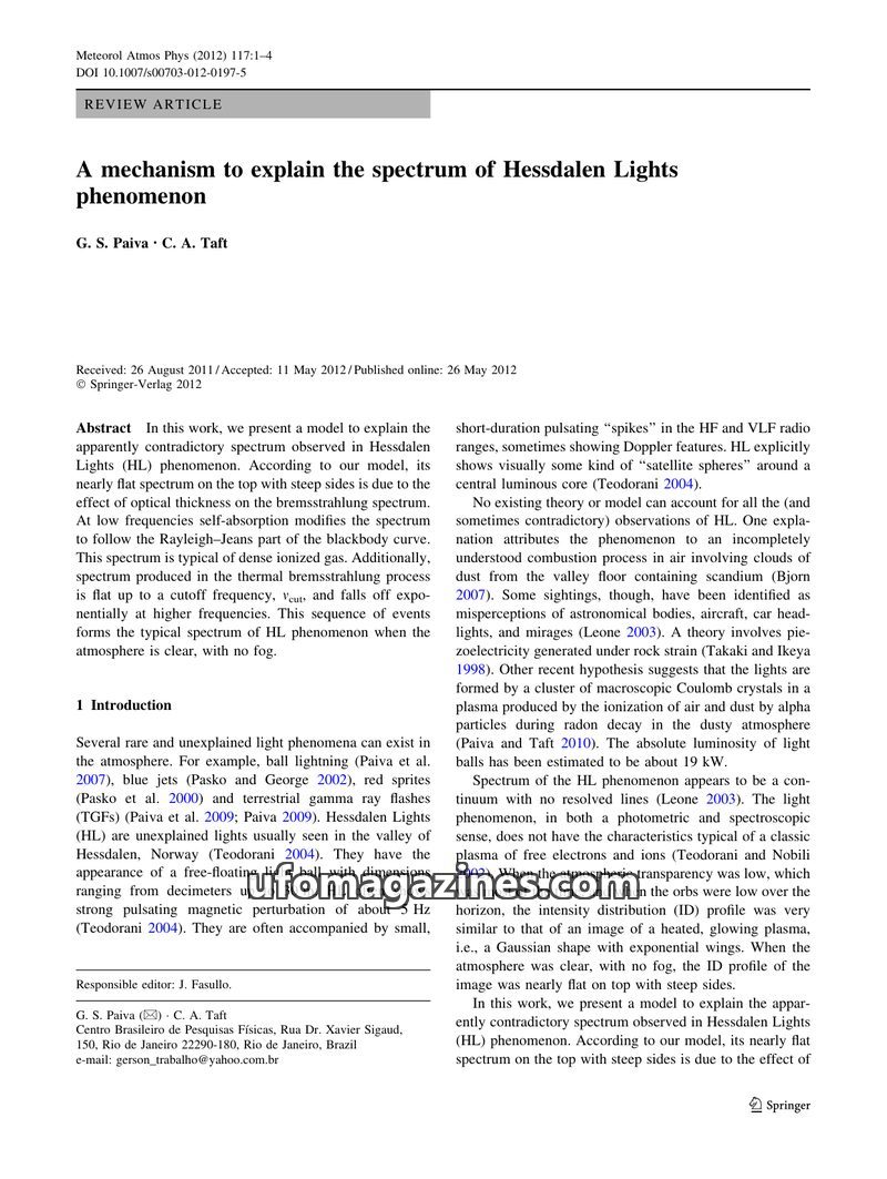 Cover of 2012 05 00 Meteorology and Atmospheric Physics - Vol 117 No 1-2 - Paiva - Hessdalen