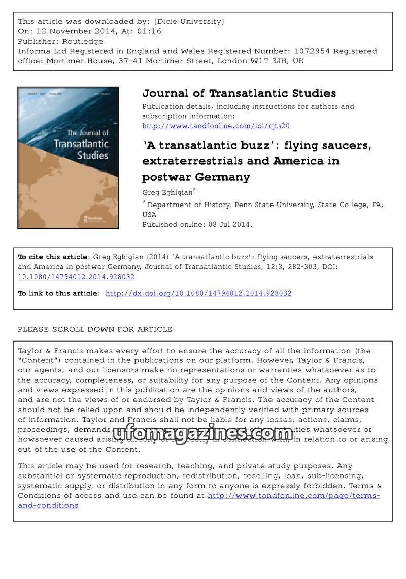 Cover of 2014 07 03 Journal of Transatlantic Studies - Vol 12 No 3 - Eghigian