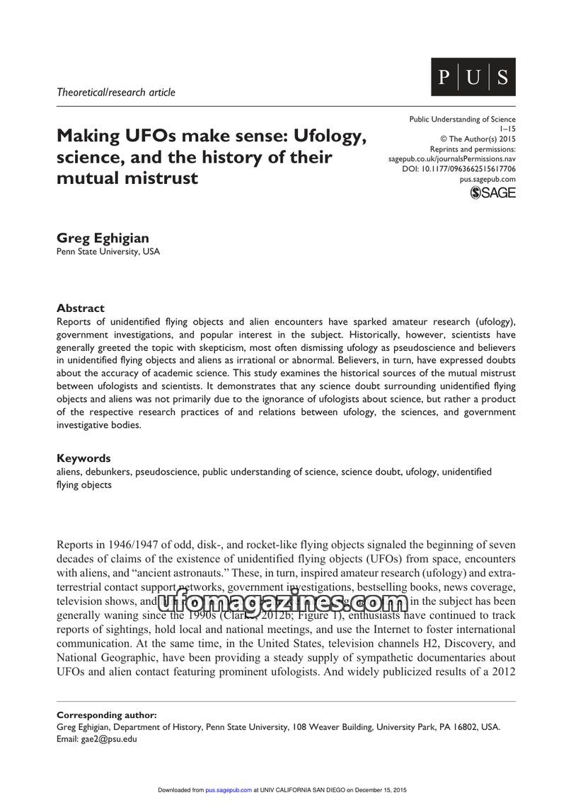 Cover of 2015 12 06 Public Understanding of Science - Vol 26 No 5 - Greg Eghigian