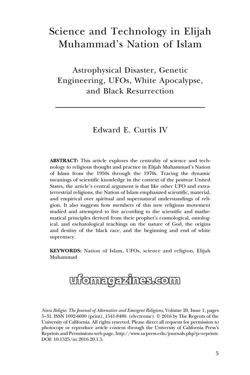 Cover of The Regents of the University of California issue 1: Science and Technology in Elijah Muhammad's Nation of Islam