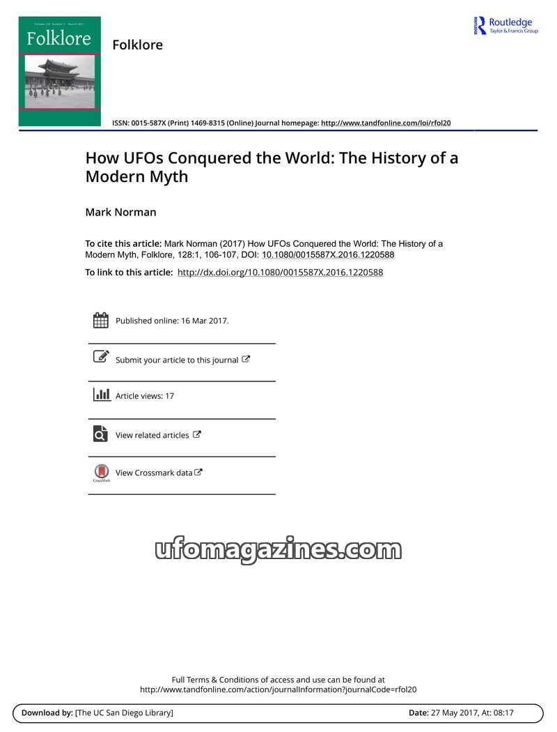 Cover of 2017 01 02 Folklore - Vol 128 No 1 - Mark Norman