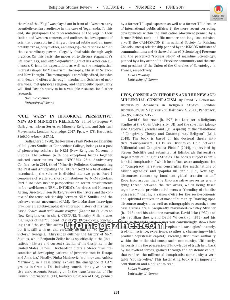 Cover of Scientific Journal Articles issue 2: Religious Studies Review