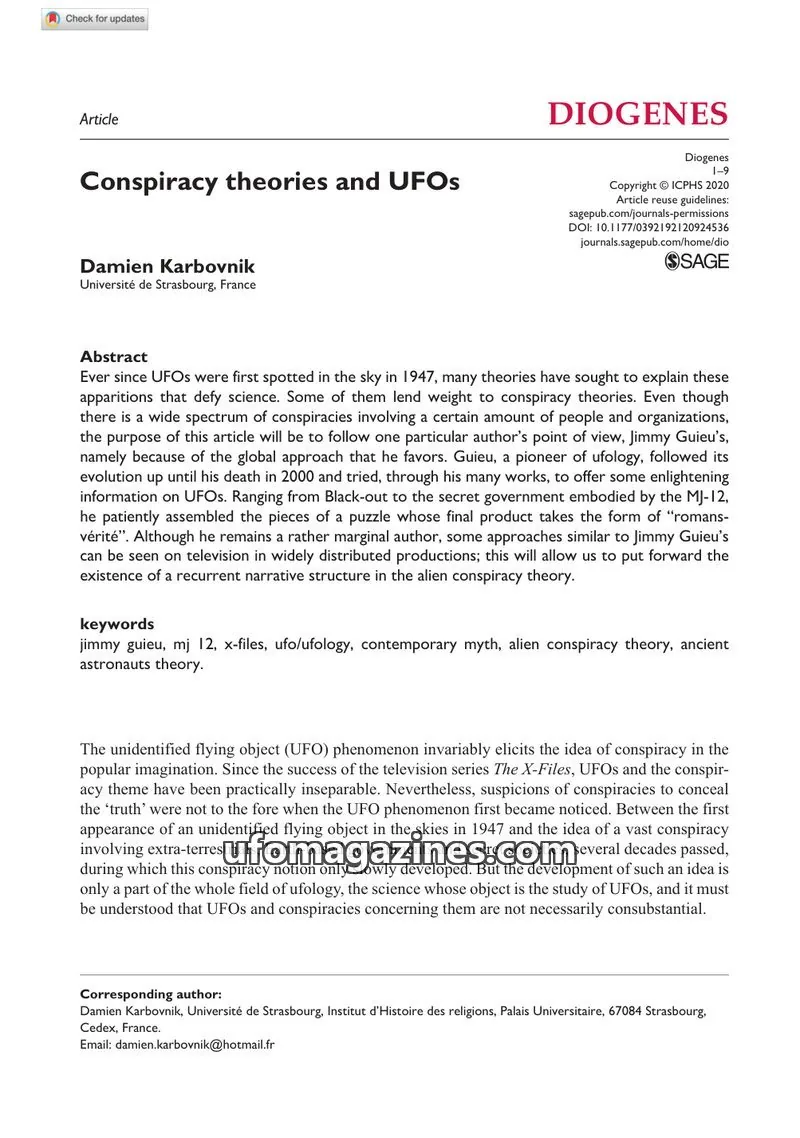 Cover of SAGE issue 00(0): Conspiracy theories and UFOs