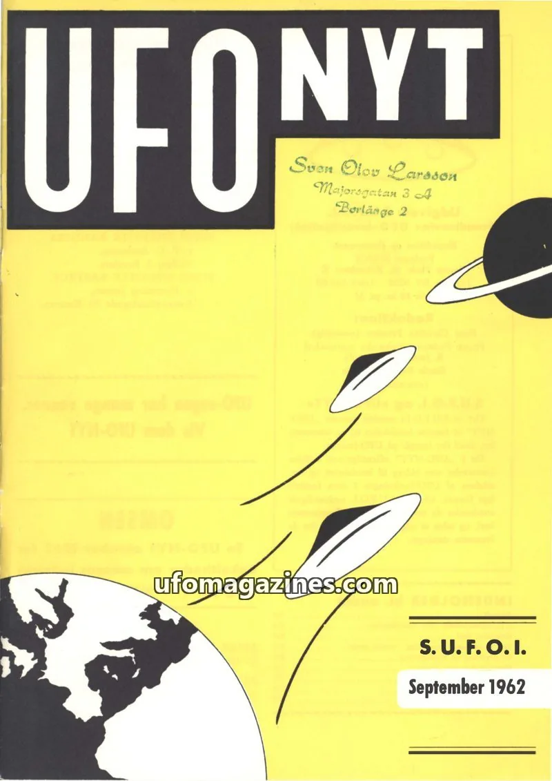 Cover of UFO Nyt (SUFOI) issue September 1962: UFO NYT