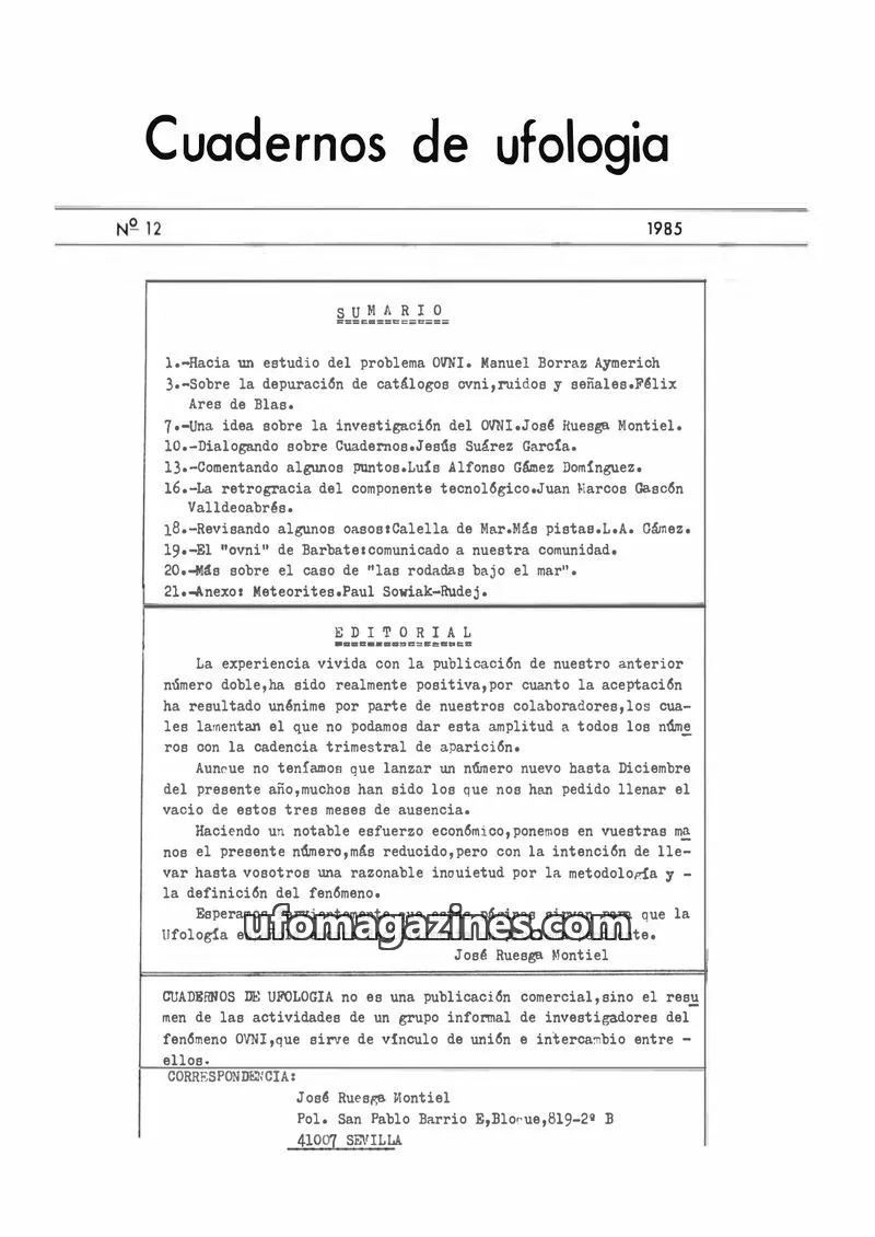 Cover of Cuadernos de Ufologia (Fundacion Anomalia) issue 12: Cuadernos de ufologia