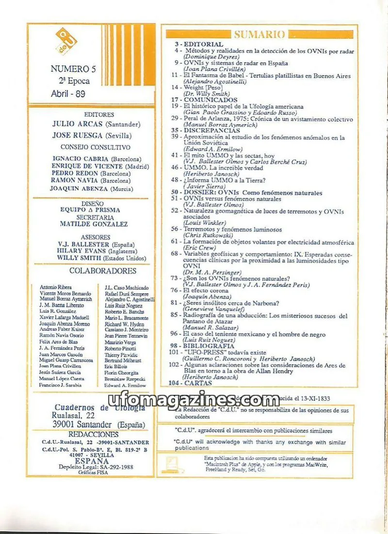 Cover of Cuadernos de Ufologia (Fundacion Anomalia) issue 5: Cuadernos de Ufología