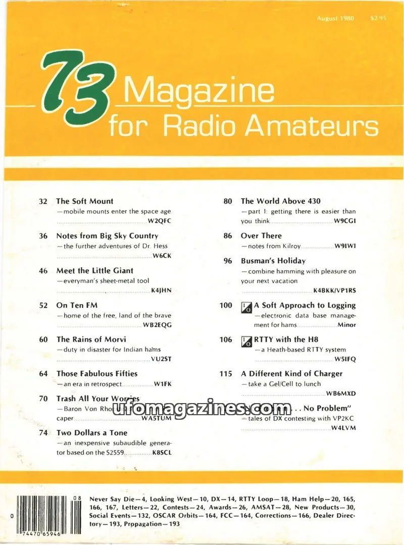 Cover of 73 Magazine issue August 1980: 73 Magazine for Radio Amateurs