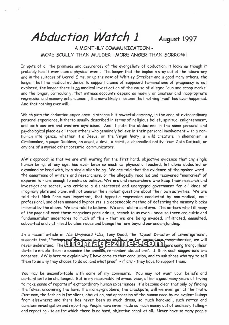 Cover of Abduction Watch (Kevin McClure) issue 1: Abduction Watch