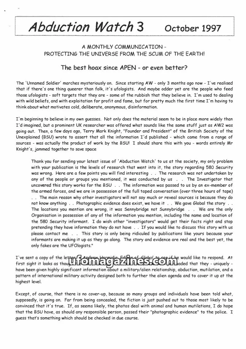 Cover of Abduction Watch (Kevin McClure) issue 3: Abduction Watch