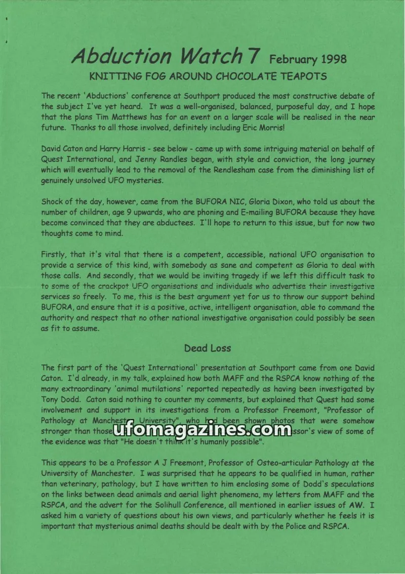Cover of Abduction Watch (Kevin McClure) issue 7: Abduction Watch