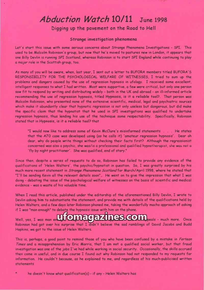 Cover of Abduction Watch (Kevin McClure) issue 10/11: Abduction Watch