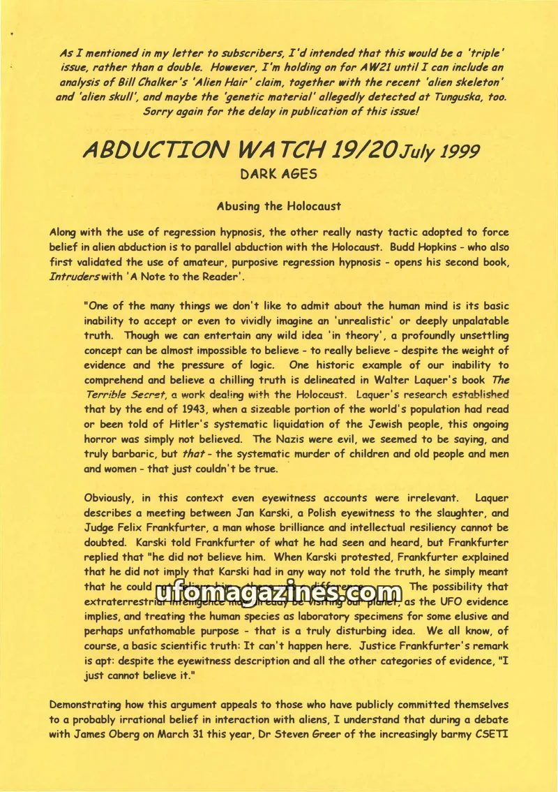 Cover of Abduction Watch (Kevin McClure) issue 19/20: ABDUCTION WATCH